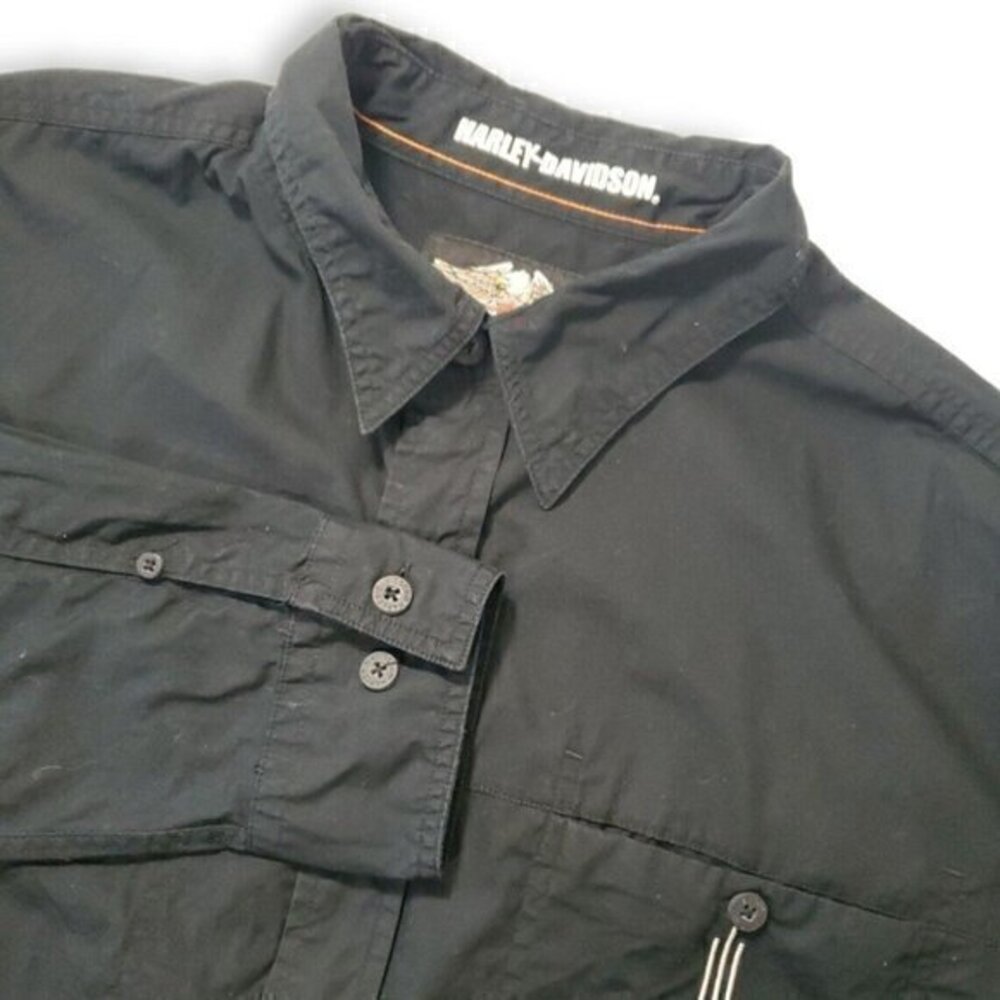 Harley Davidson Motorcycle Black Heavy Duty Utility Long Sleeve Shirt Size Large